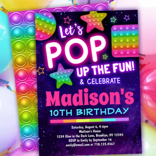 Rainbow Pop Fidget Birthday Invitation for Girls Kaart