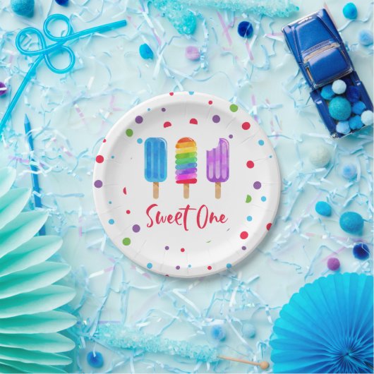 Rainbow Pop Sweet One 1st Birthday Papieren Bordje (Feest)