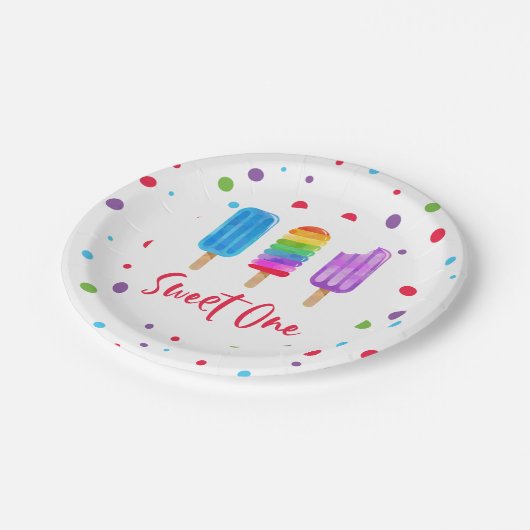 Rainbow Pop Sweet One 1st Birthday Papieren Bordje (Gekanteld)