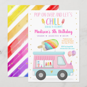 Rainbow Popsice Ice Cream Truck Birthday Kaart