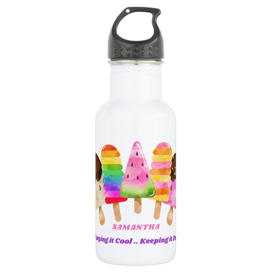 Rainbow Popsicle Colorful Kinder Personalized Waterfles (Voorkant)