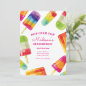 Rainbow Popsicle Summer Birthday Invitation Kaart (Staand voorkant)