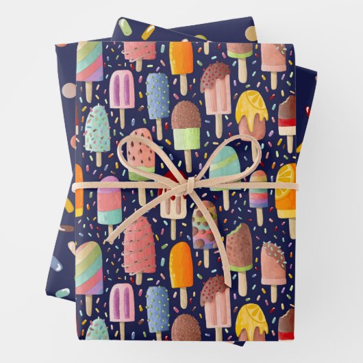 Rainbow Popsicles Set van 3 cadeauverpakking Inpakpapier Vel (In situ)