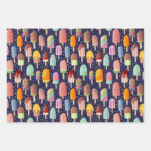 Rainbow Popsicles Set van 3 cadeauverpakking Inpakpapier Vel (Voorkant)