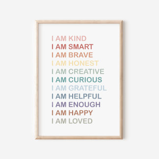 Rainbow Positive Affirmations for Kids Nursery Poster