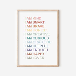 Rainbow Positive Affirmations for Kids Nursery Poster