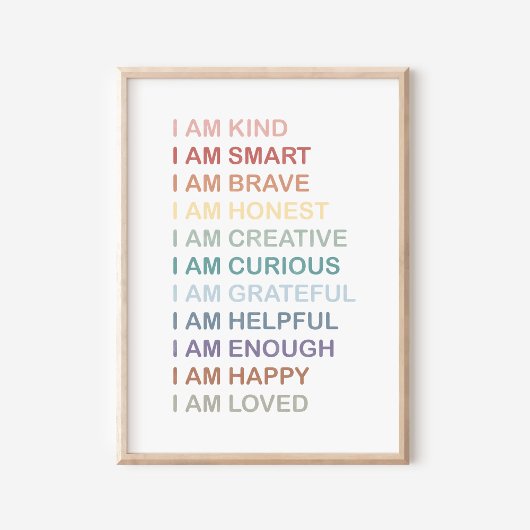 Rainbow Positive Affirmations for Kids Nursery Poster