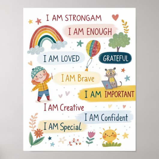 Rainbow Positive Affirmations Poster for Kids (Voorkant)