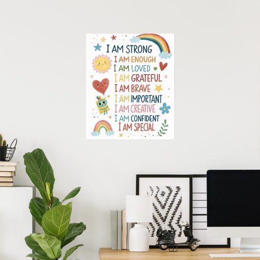 Rainbow Positive Affirmations Poster for Kids (Thuiskantoor)