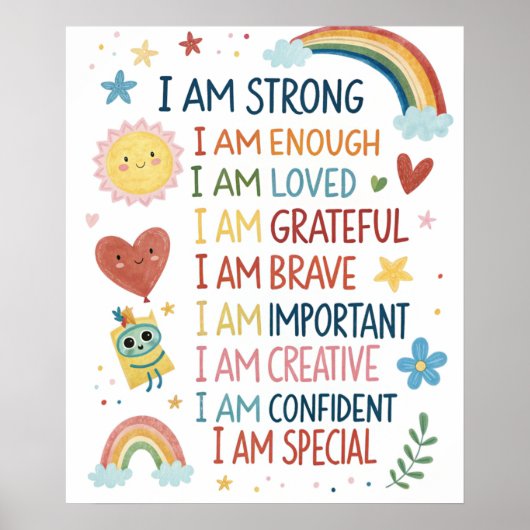 Rainbow Positive Affirmations Poster for Kids (Voorkant)