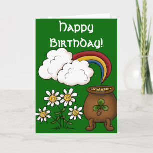 Rainbow Pot o'Gold Happy March Birthday Card Kaart