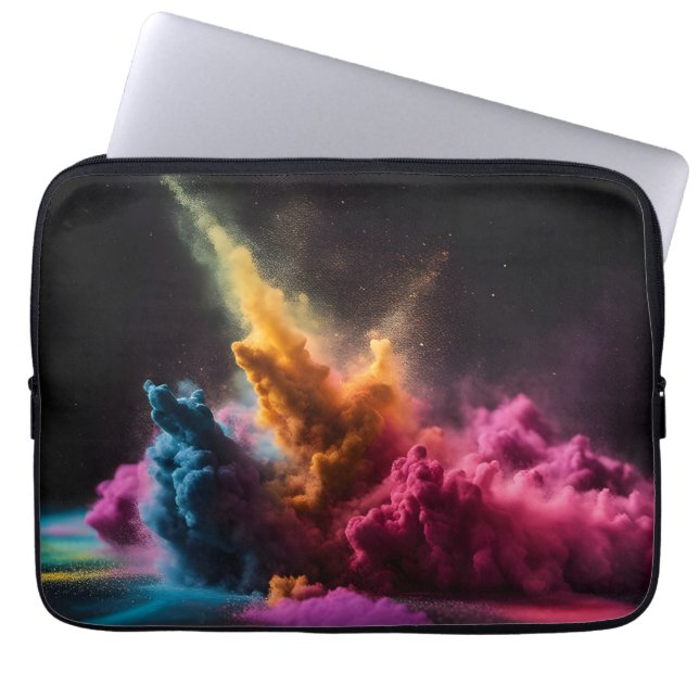 Rainbow Powder Blast op zwart Laptop Sleeve (Voorkant)