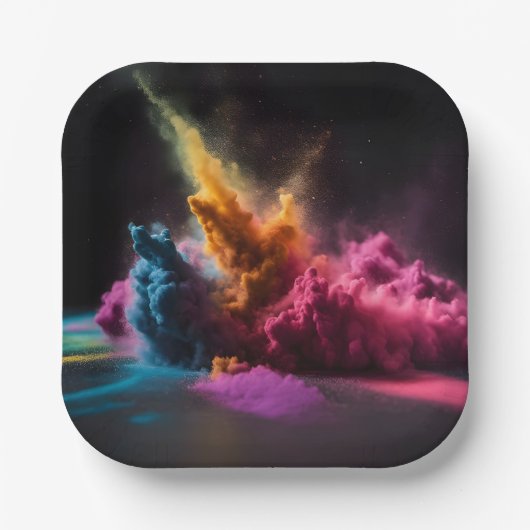 Rainbow Powder Blast op zwart Papieren Bordje (Voorkant)