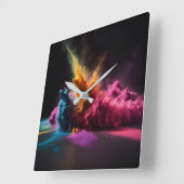 Rainbow Powder Blast op zwart Vierkante Klok (Hoek)