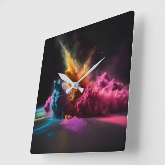 Rainbow Powder Blast op zwart Vierkante Klok (Hoek)