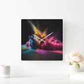 Rainbow Powder Blast op zwart Vierkante Klok (Huis)