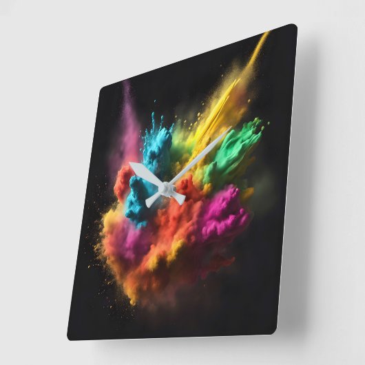 Rainbow Powder Blast op zwart Vierkante Klok (Hoek)