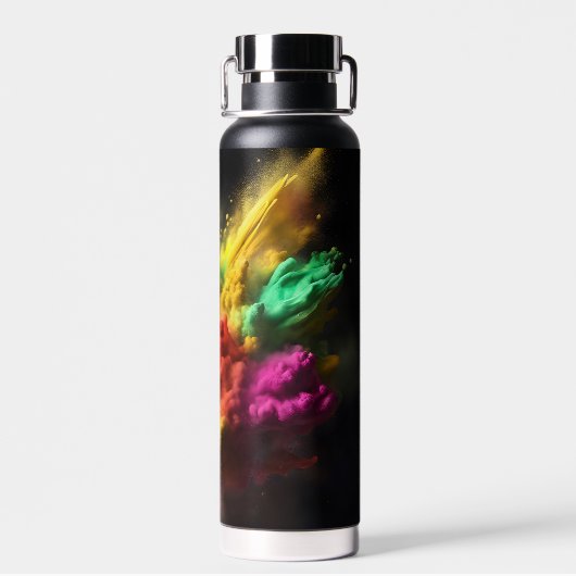 Rainbow Powder Blast op zwart Waterfles (Achterkant)