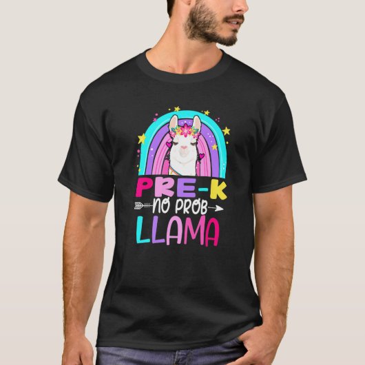 Rainbow Pre-Kindergarten No Prob Llama 100th Day o T-shirt (Voorkant)