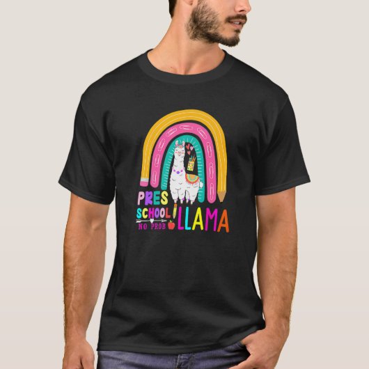 Rainbow Pres School No Prob Llama 100th Day of Sch T-shirt (Voorkant)