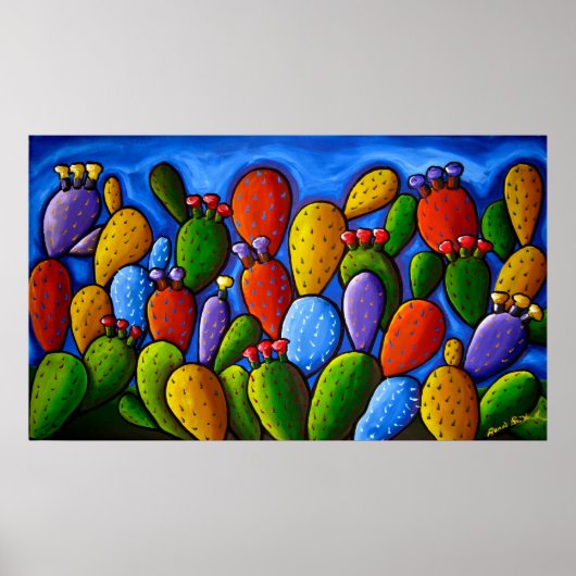 Rainbow Prickly Pear Cactus Art Poster (Voorkant)