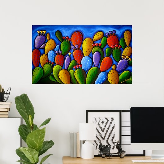 Rainbow Prickly Pear Cactus Art Poster (Thuiskantoor)