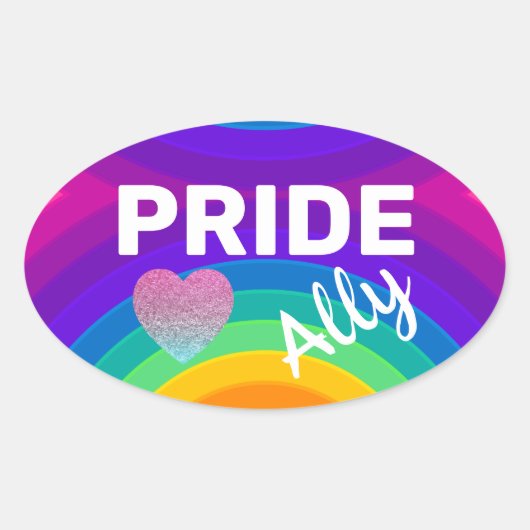 Rainbow Pride Ally Ovale Sticker (Voorkant)