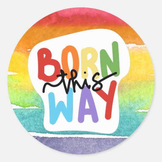 Rainbow Pride "Born this Way" Ronde Sticker (Voorkant)