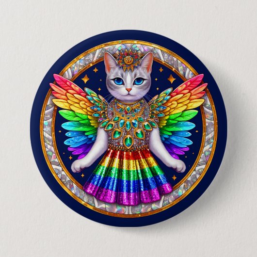 Rainbow Pride Cat Fairy Angel Party Badge Button (Voorkant)