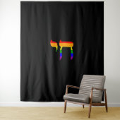 Rainbow Pride Flag Chai Hebreeuwse Joodse LGBT Tan Wandkleed (In situ)