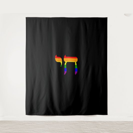 Rainbow Pride Flag Chai Hebreeuwse Joodse LGBT Tan Wandkleed (Voorkant)