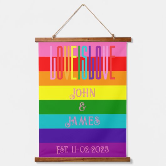 Rainbow Pride Flag Gay Wedding Couple LGBTQ Hangend Wandkleed (Voorkant)