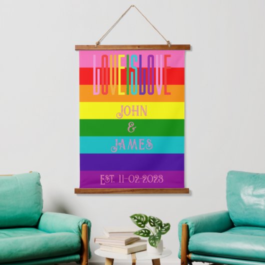 Rainbow Pride Flag Gay Wedding Couple LGBTQ Hangend Wandkleed (Woonkamer)