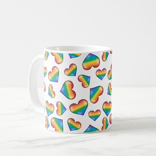 Rainbow Pride Flag Hearts Coffee Mok (Voorkant links)