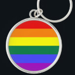 Rainbow Pride Flag Sleutelhanger<br><div class="desc">De zeskleurige versie van de Gay Pride Flag is populair sinds 1979. Het aantal strepen werd teruggebracht tot een even getal om te voorkomen dat de middelste kleur wordt verborgen wanneer hij verticaal op lampposten wordt vastgeklemd. Indigo stripe werd veranderd in royal blue stripe.</div>
