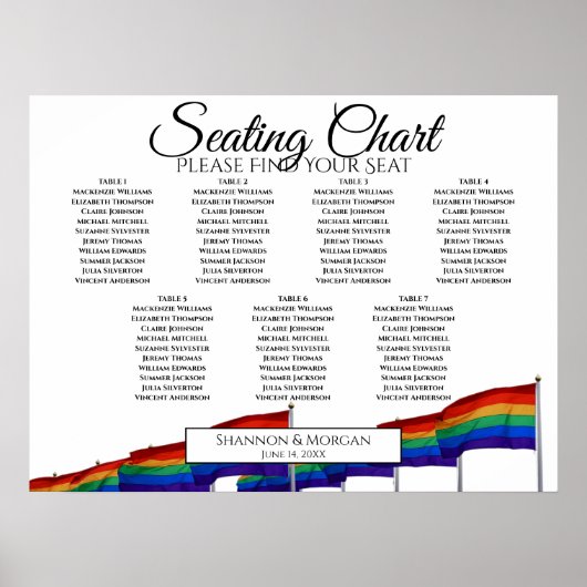 Rainbow Pride Flags 7 Table Wedding Seding Chart Poster (Voorkant)