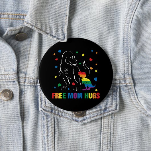 Rainbow Pride Free Mam Hugs Dinosaur Cute Ronde Button 4,0 Cm (In situ)
