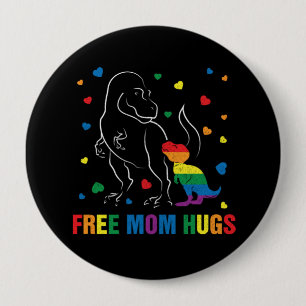 Rainbow Pride Free Mam Hugs Dinosaur Cute Ronde Button 4,0 Cm