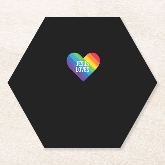 Rainbow Pride Gay Christelijk LGBTQ+ Jesus Loves T Kartonnen Onderzetters (Voorkant)