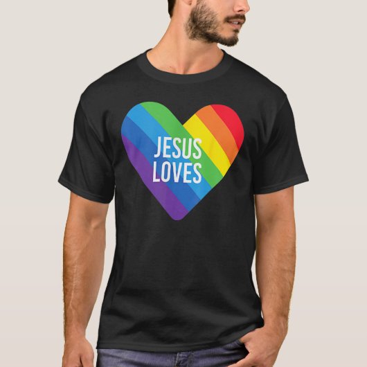 Rainbow Pride Gay Christelijke LGBTQ+ Jesus Loves T-shirt (Voorkant)