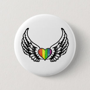 Rainbow Pride GLBT Heart met Wings Ronde Button 5,7 Cm