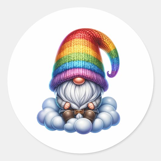 Rainbow Pride Gnome Ronde Sticker (Voorkant)