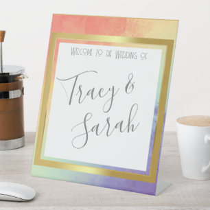 Rainbow Pride Gold Lijst Wedding Save the Date Reclamebord Met Voetstuk