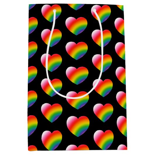 Rainbow Pride Gradient Hearts Patroon Medium Cadeauzakje (Voorkant)