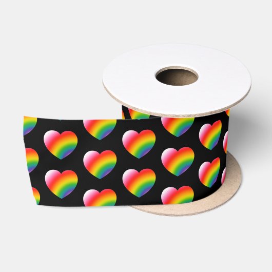 Rainbow Pride Gradient Hearts Patroon Satijnen Lint (Spoel)