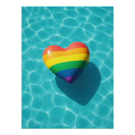  Rainbow Pride Heart Floating in Turquoise Pool Perfect Poster