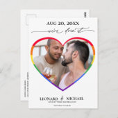 Rainbow Pride Heart Photo Lijst Save the Date Briefkaart (Voorkant / Achterkant)