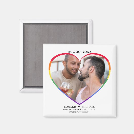 Rainbow Pride Heart Photo Lijst Save the Date Magneet (Voorkant / Achterkant)
