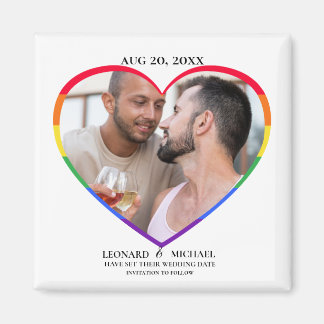 Rainbow Pride Heart Photo Lijst Save the Date Magneet