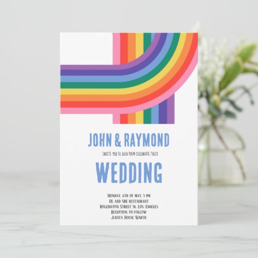 Rainbow Pride LGBT Flag Gay Wedding Uitnodiging (Staand voorkant)